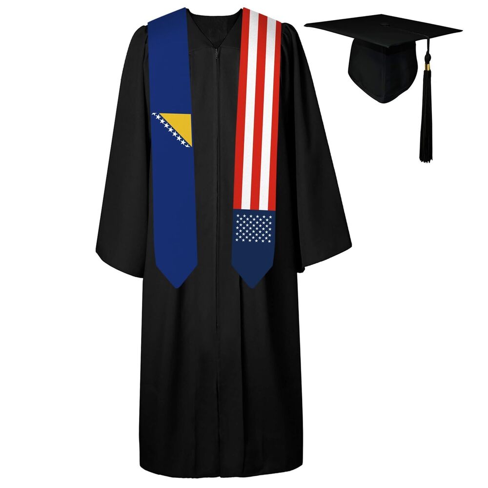 2995 72 Inch Bosnia Flag and USA Flag Graduation Sash Unisex Adults